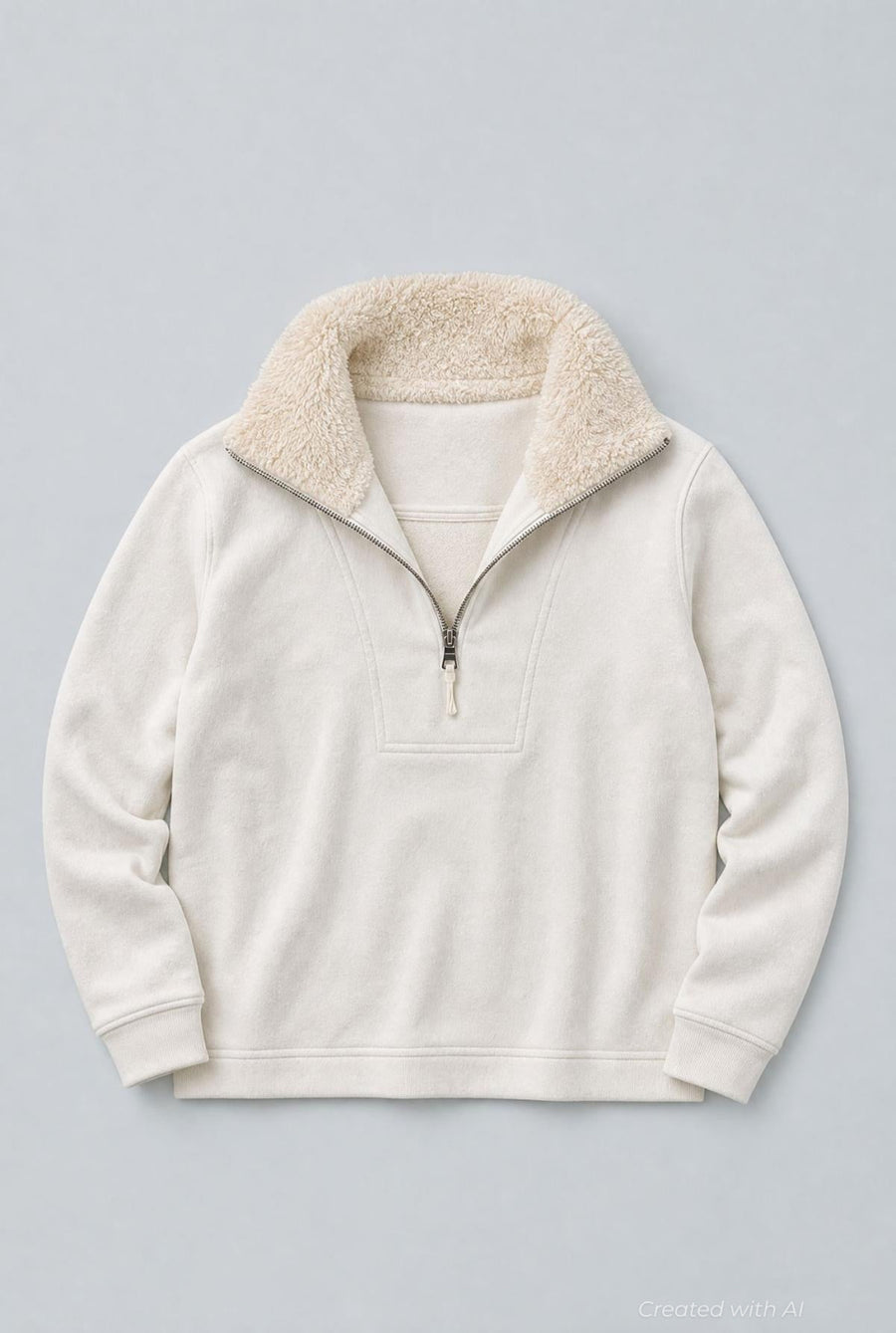 Quarter Zip Sherpa Collar - Ivory - Crewneck Sweatshirt