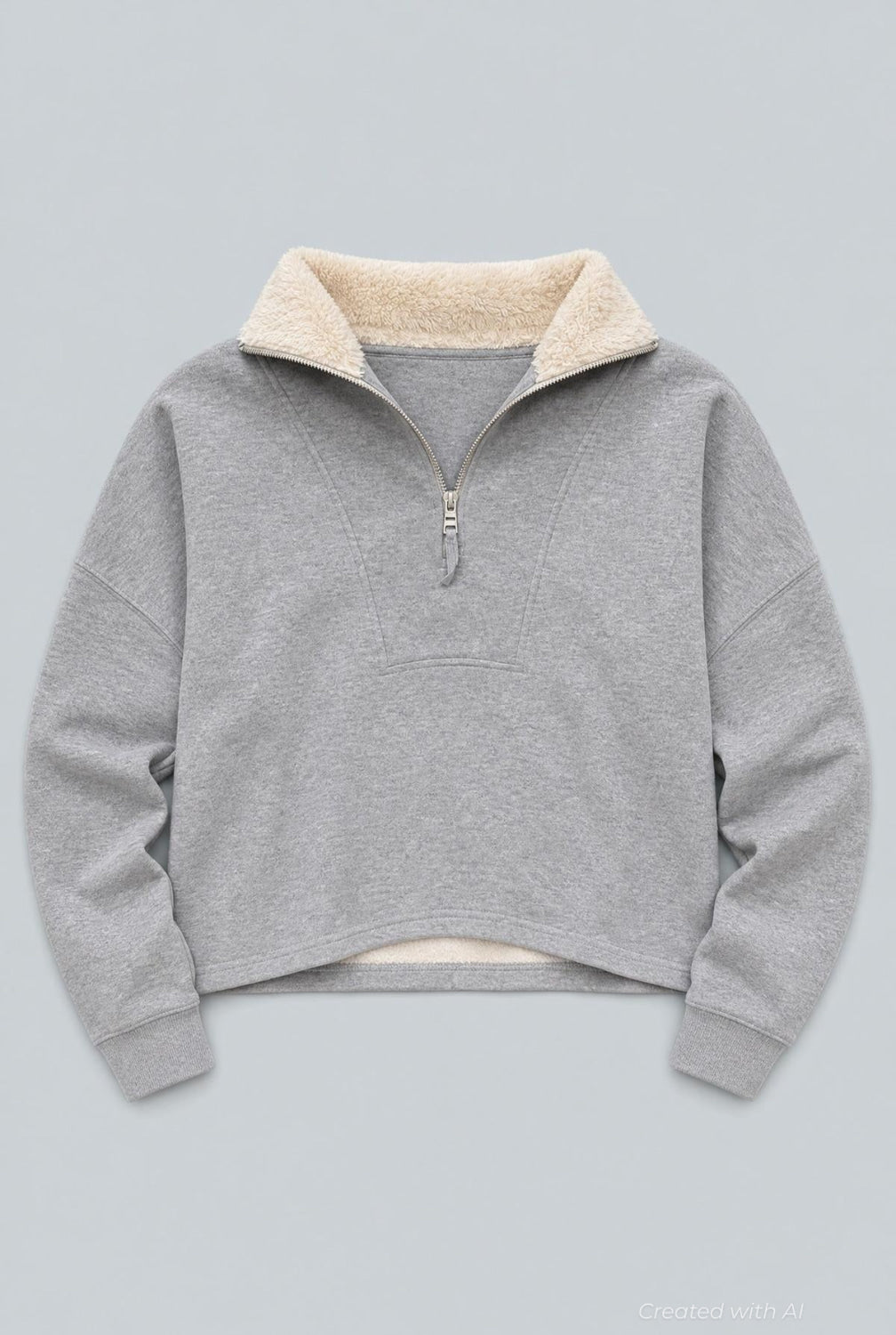 Quarter Zip Sherpa Collar Sweatshirt - Heather Gray - Sweatshirt