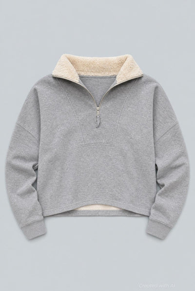 Quarter Zip Sherpa Collar Sweatshirt - Heather Gray - Sweatshirt