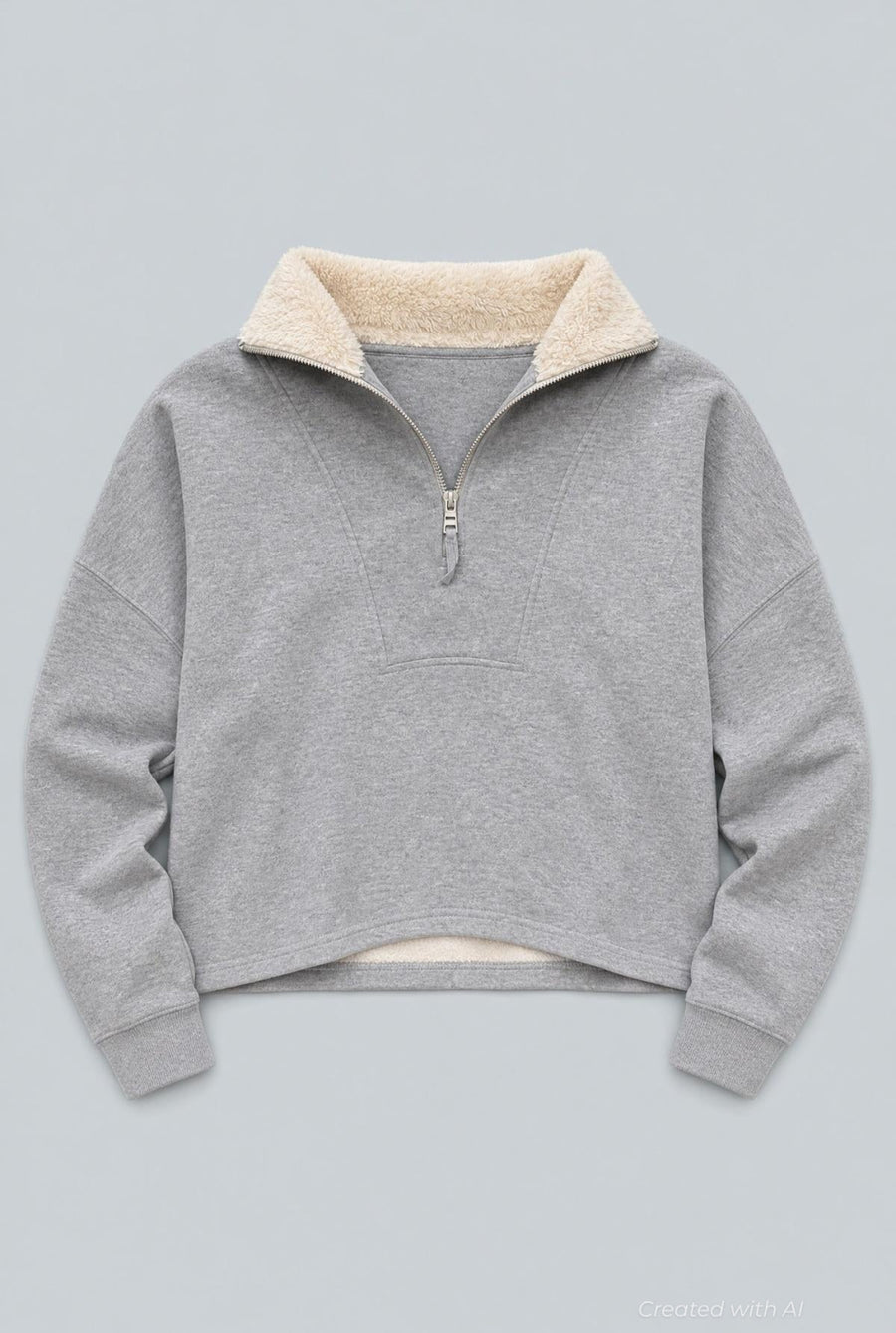 Quarter Zip Sherpa Collar Sweatshirt - Heather Gray - Sweatshirt