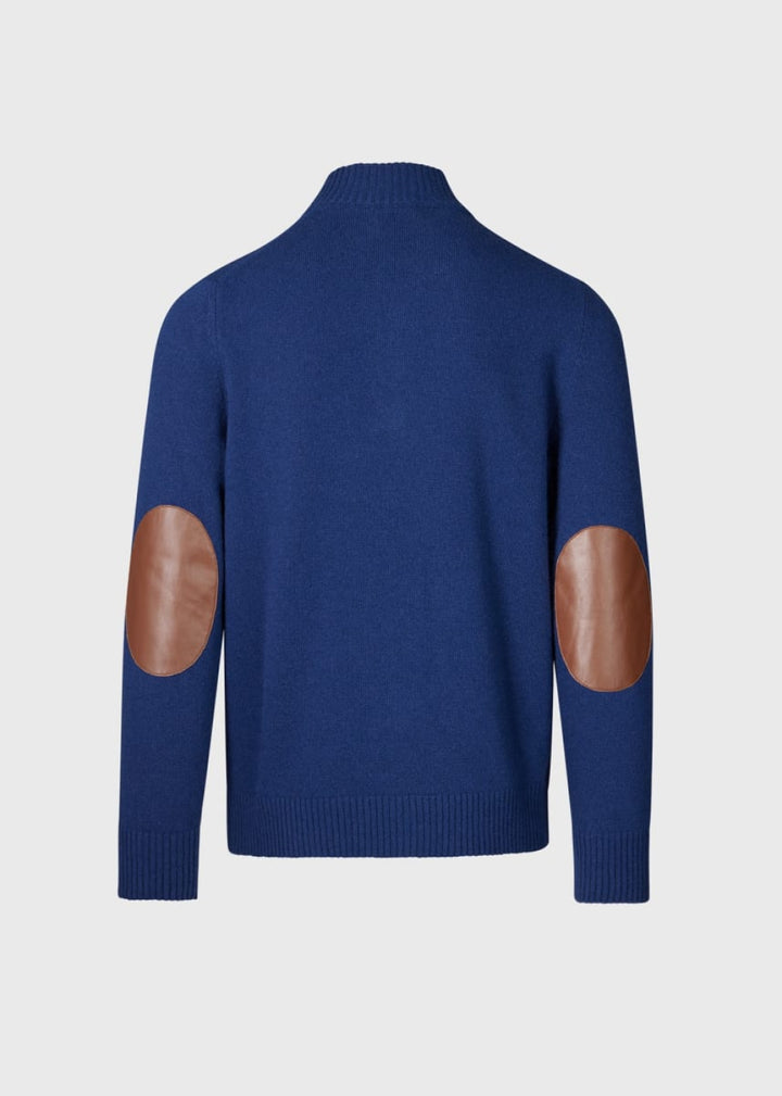 Quarter Zip Sweater With Suede Trim - Navy - Turtleneck