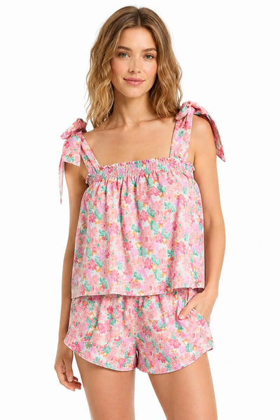 Floral Tie Shoulder Top - Pink/Floral