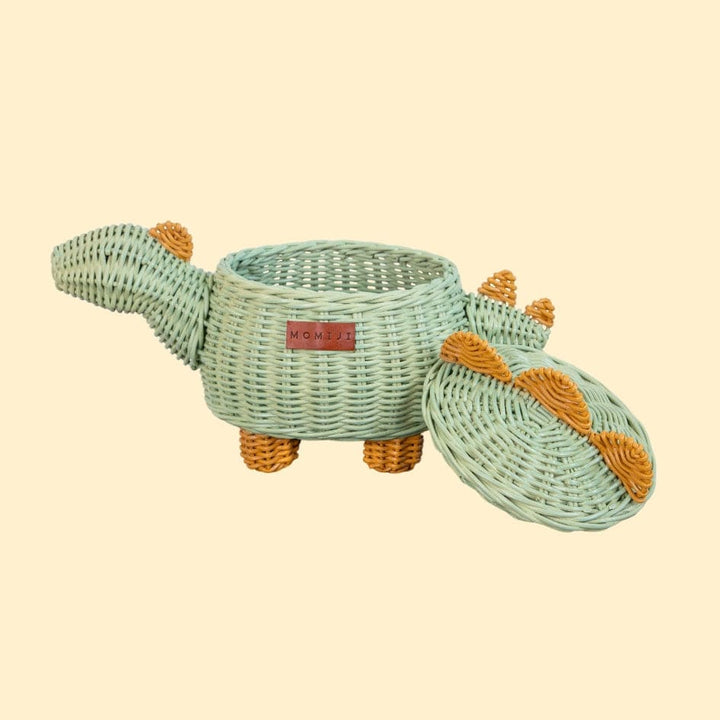 Dinosaur Rattan Storage Basket - Mint Green