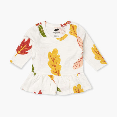 Long Sleeve Peplum Tee - Fall Leaves