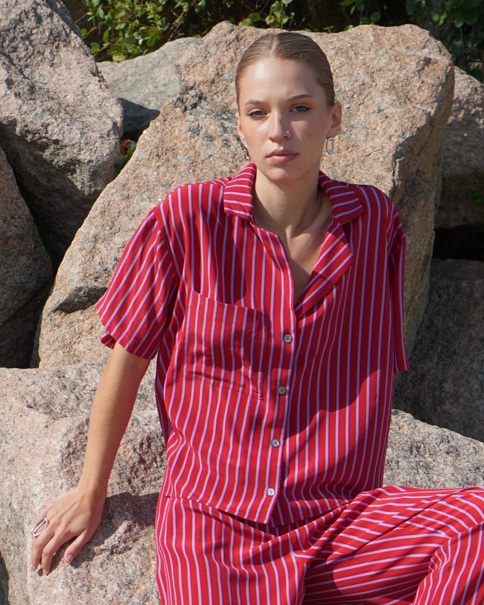 Silk Lounge Shirt - Red Stripe