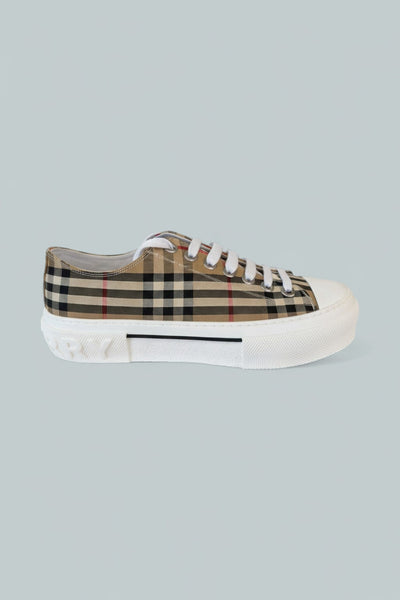 Vintage Check Cotton Trainers - Beige