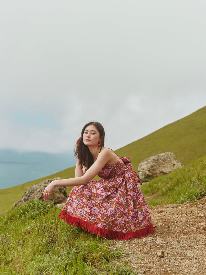 Gavin Fringe Mini Dress - Imperial Red/Blush Floral print