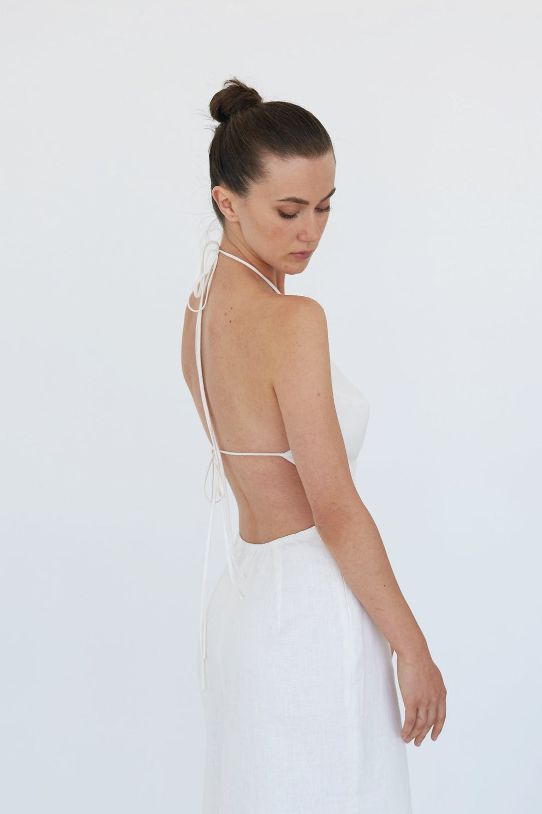 Anne Openback Linen Dress - White