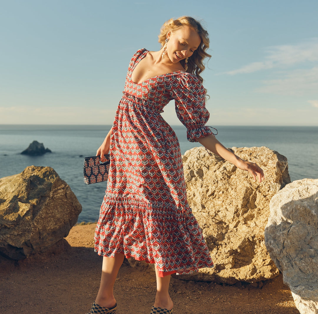 Hayley Puff Sleeve Midi Dress - Carmine/Crimson Floral