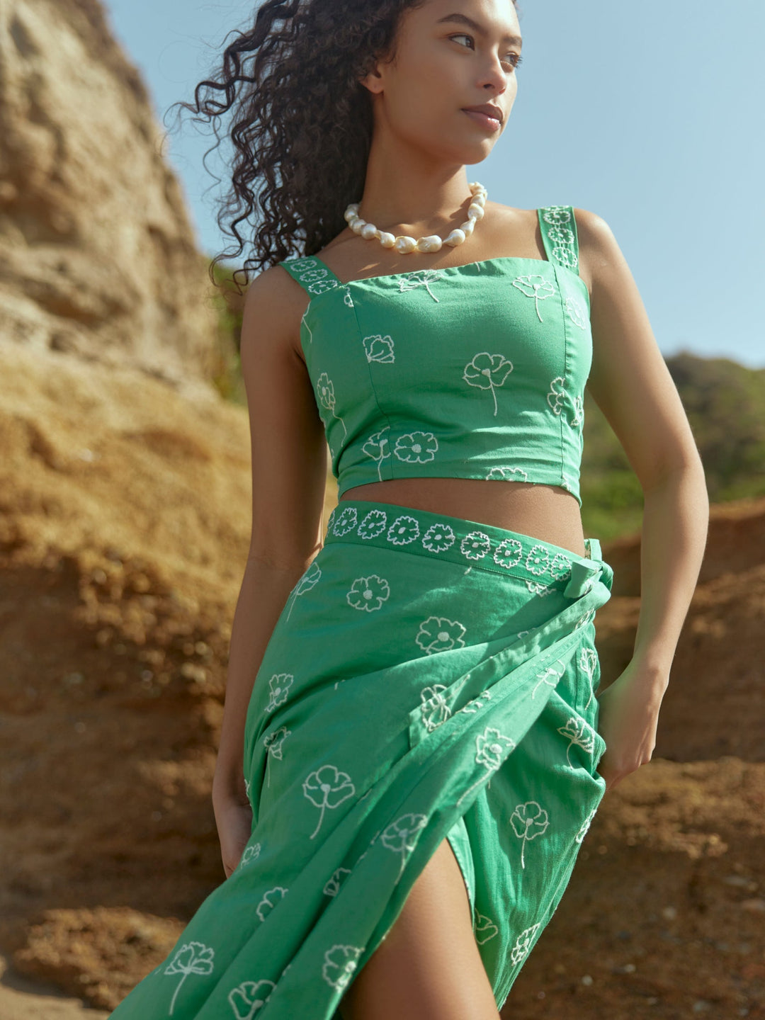 Charlotte Skirt - Fairway Green/Ivory Outline Floral