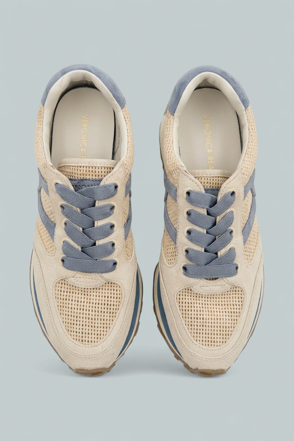 Valentina Mesh Suede Retro Sneakers - Coconut/Vista Blue