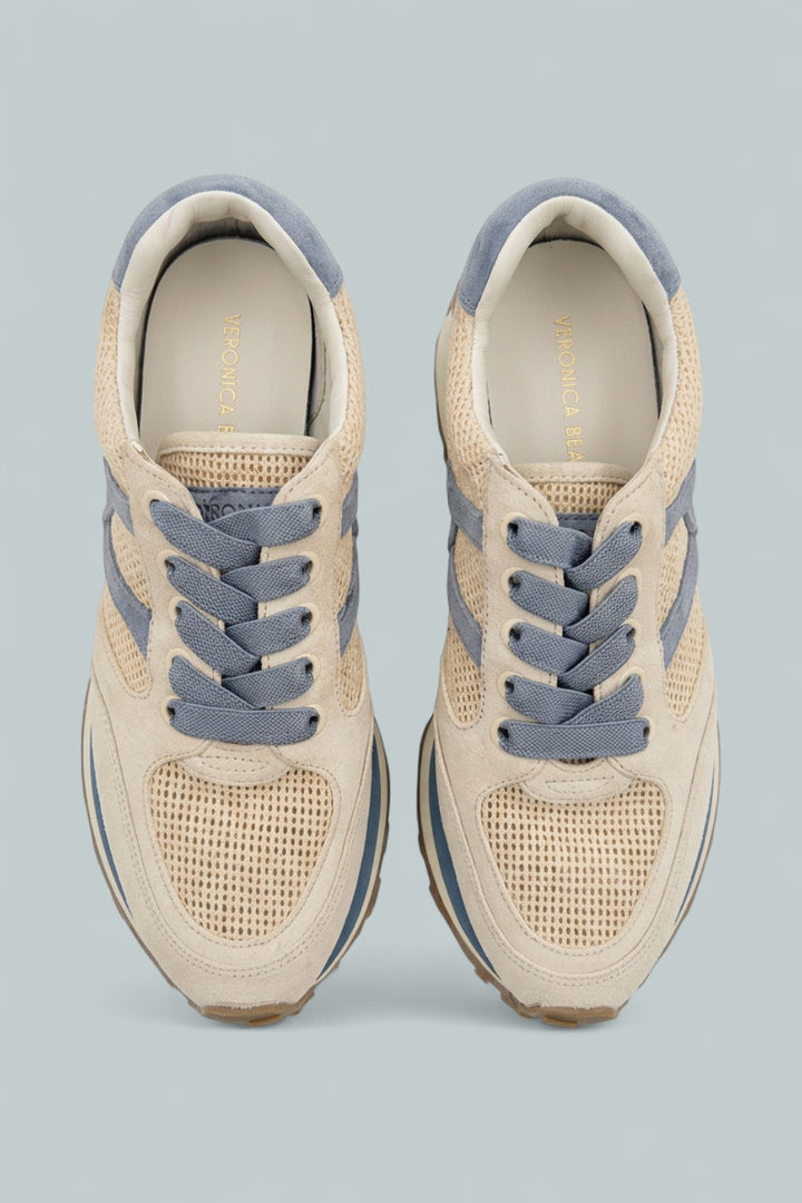 Valentina Mesh Suede Retro Sneakers - Coconut/Vista Blue