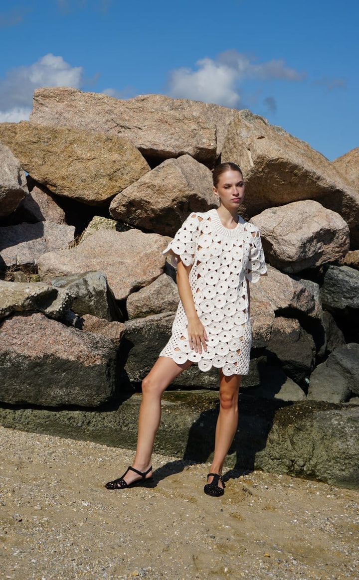 Circle Crochet Tee Shirt Dress - Ivory