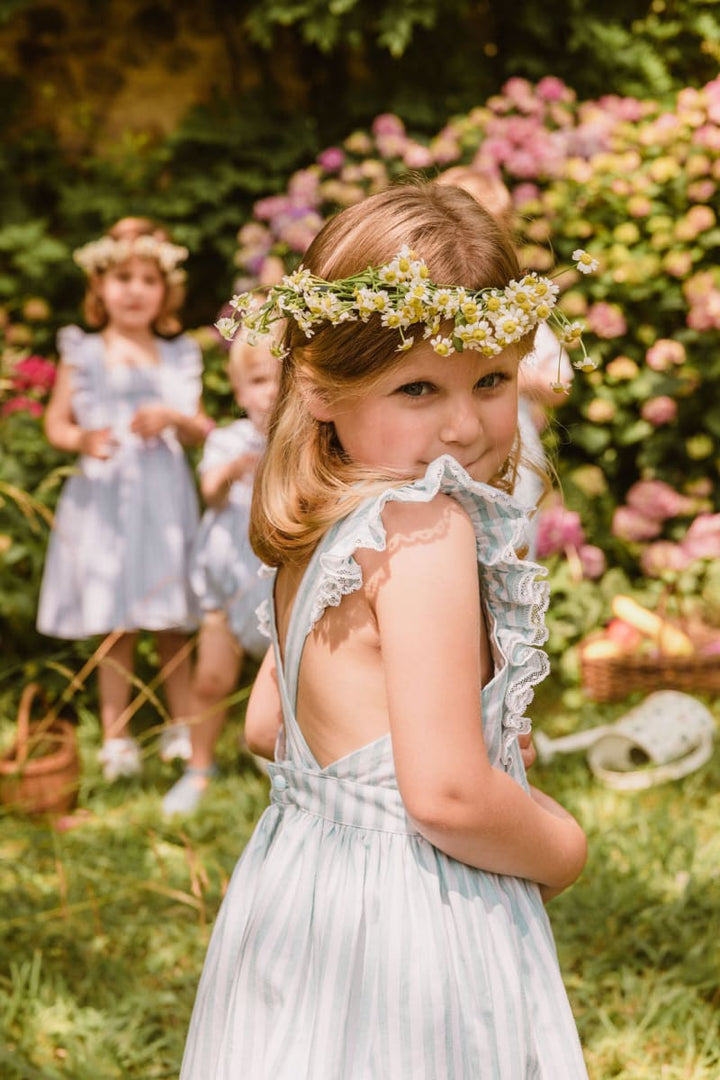 Sleeveless Cross Back Dress - Georgette Green Stripes