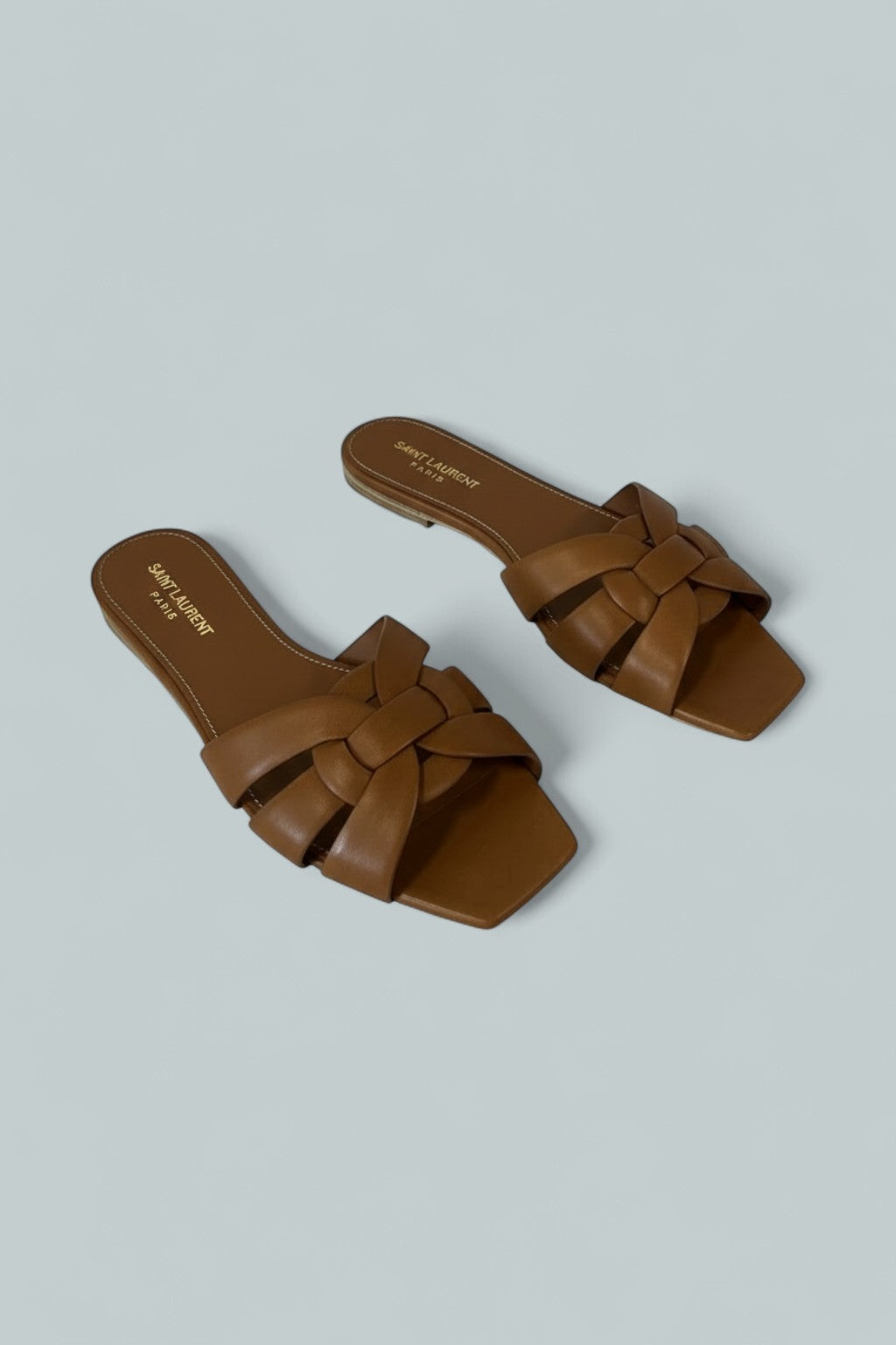 Woven Leather Sandal Slide - Brown