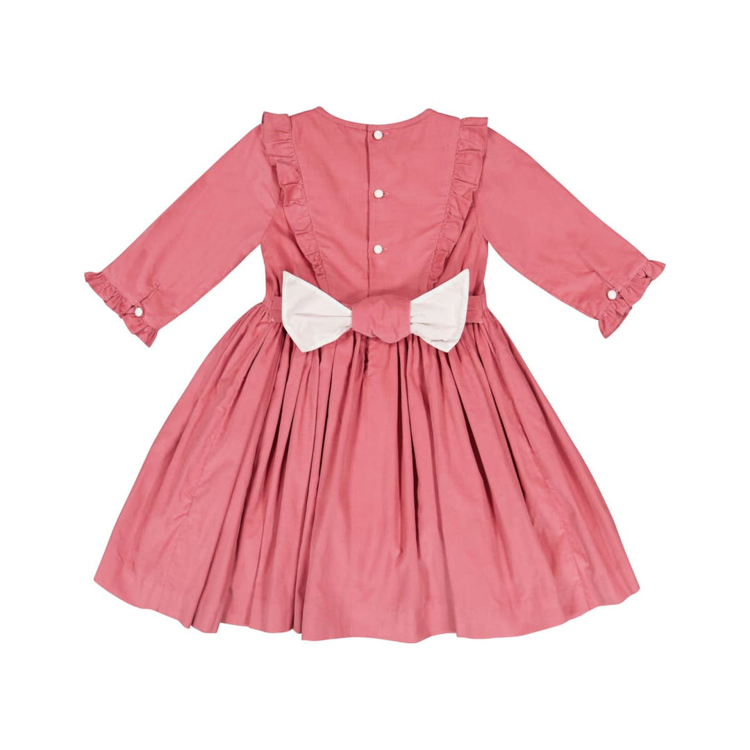 Angele Corduroy Long Sleeve Smocked Dress - Pink