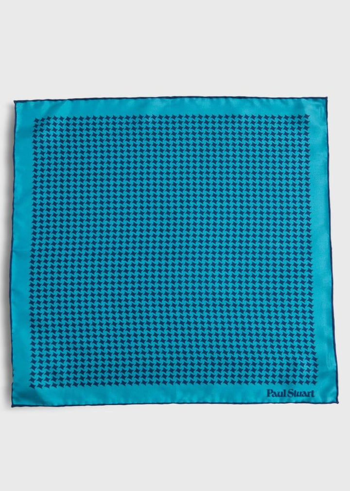 Printed Silk Houndstooth Pocket Square - Teal