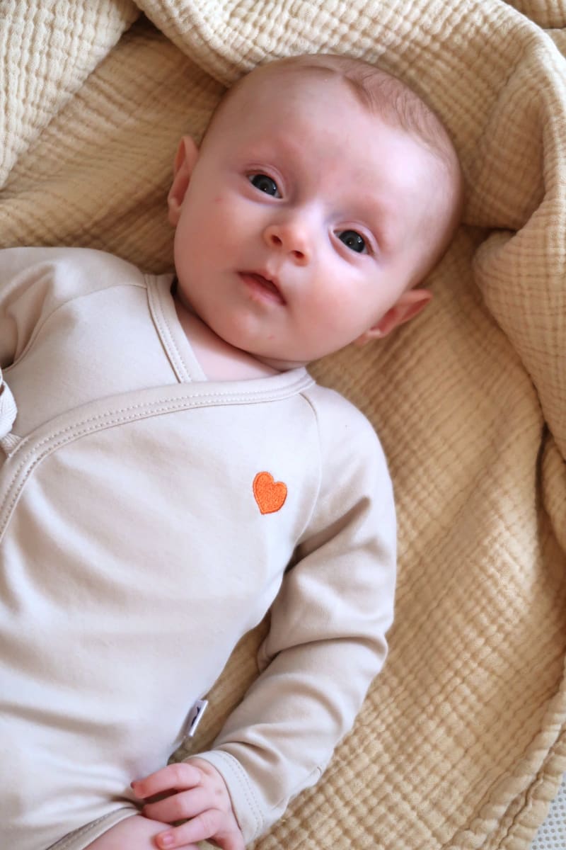 Organic Wrap Bodysuit - Sand w/ Heart