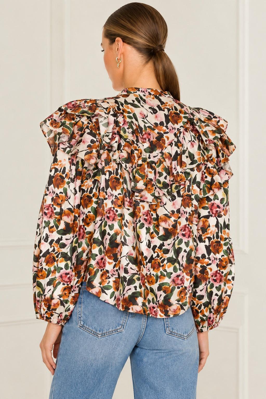 Floral Ruffle Blouse - Cream Multi