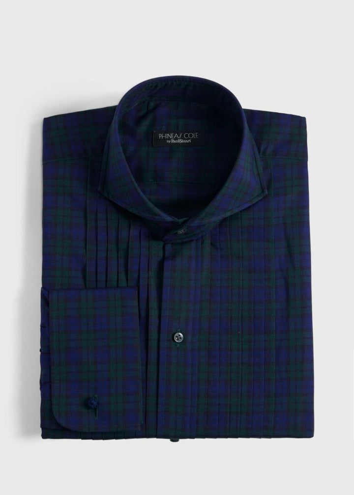 Pleated Front Formal Shirt - Green/Blue