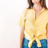 The Cotton/Silk Tayler Button Up - Chartreuse