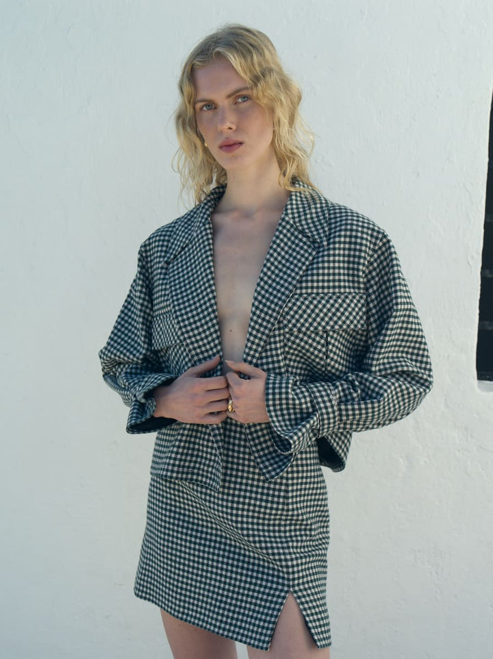 Vance Checked a Line Mini Skirt - Green