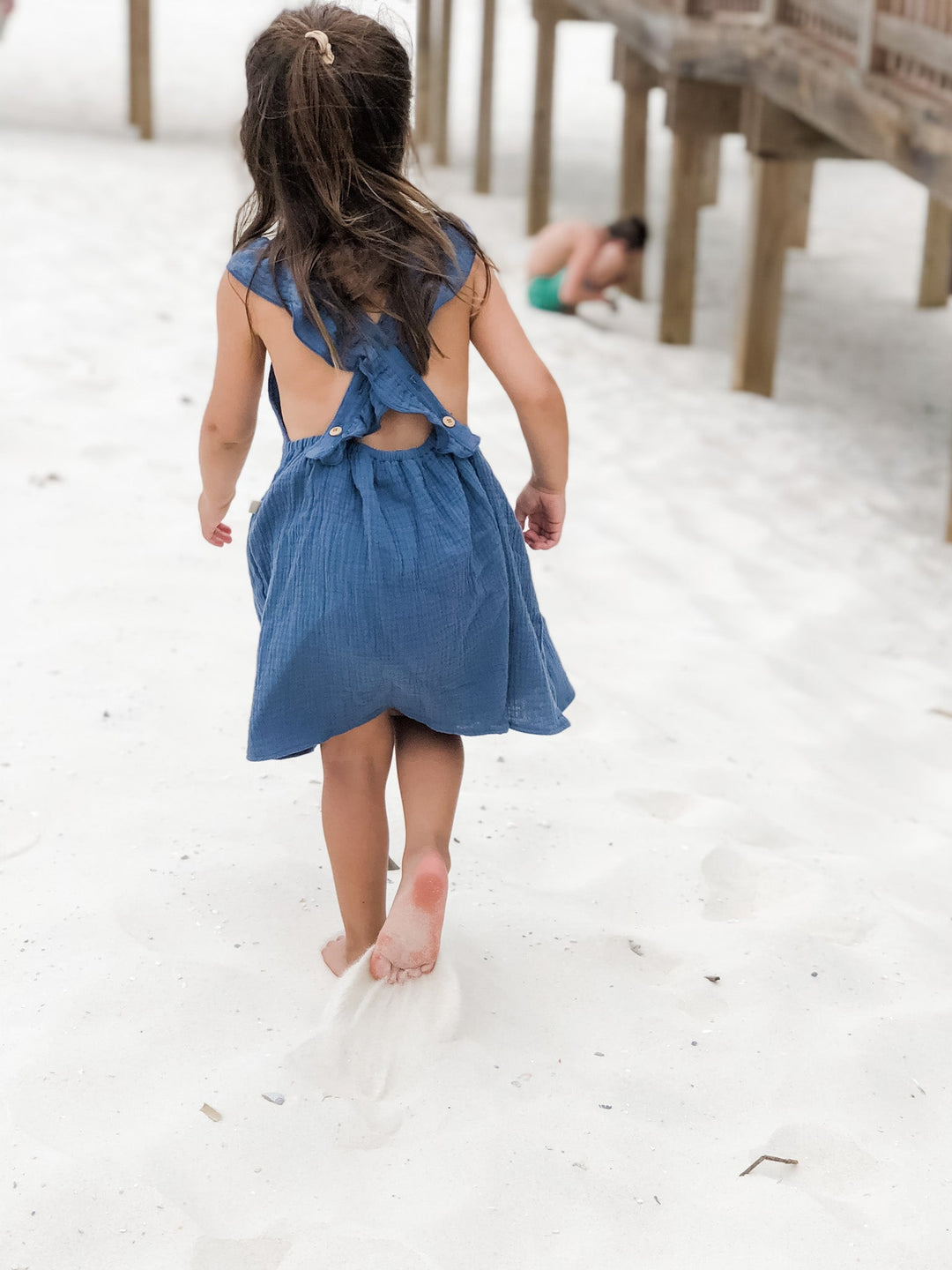 Kids Crossback Ruffle Dress - Ocean