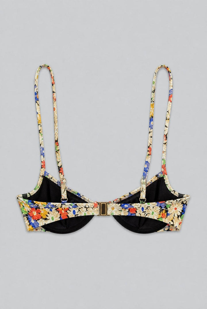 Floral Balconette Bikini Top - Black Combo
