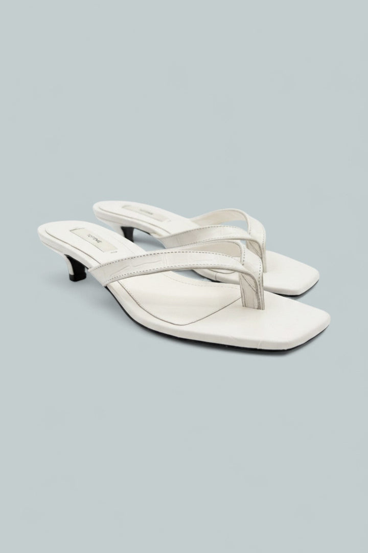 Croco-Embossed Heeled Flip Flops - Off-White