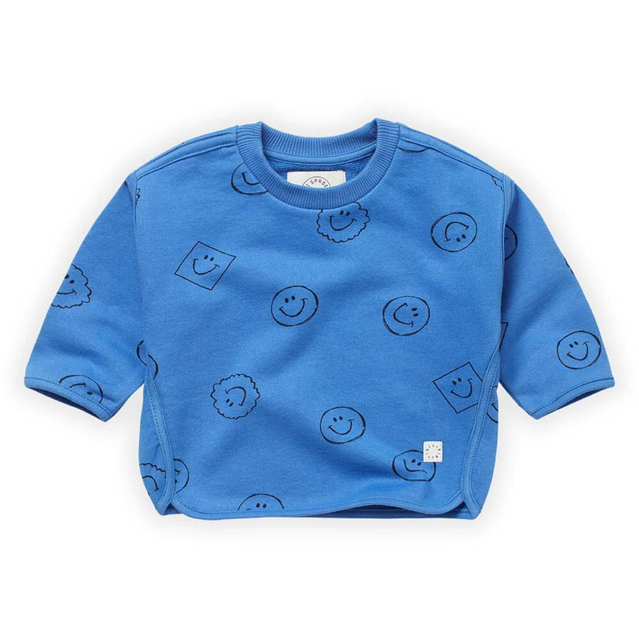 Smiley Print Sweatshirt - Molecule Blue Sweatshirts Sproet & Sprout 