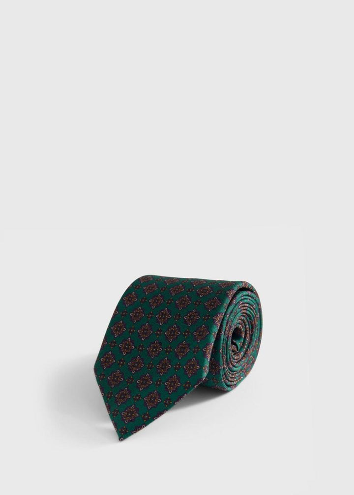 Silk Medallion Print Tie - Green
