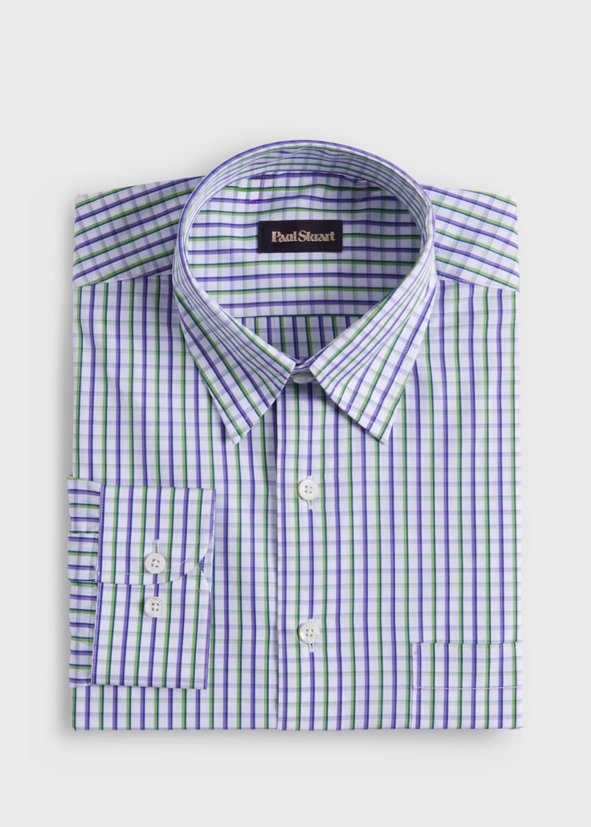 Cotton Tattersall Sport Shirt - Purple/Green