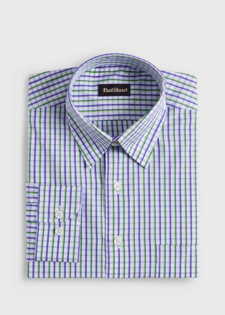 Cotton Tattersall Sport Shirt - Purple/Green