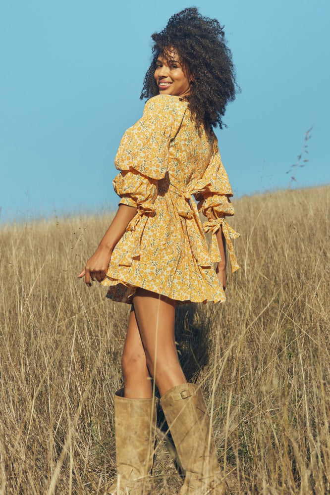 Rachael Wrap Mini Dress - Ivory/Clementine Floral - FINAL SALE - Dresses