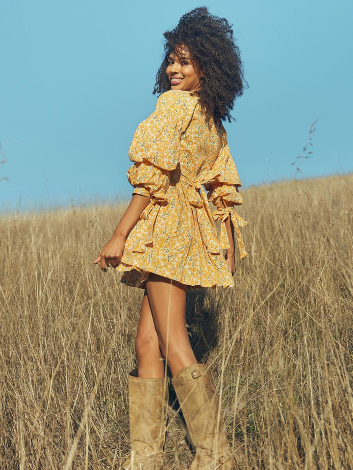 Rachael Wrap Mini Dress - Ivory/Clementine Floral - FINAL SALE - Dresses