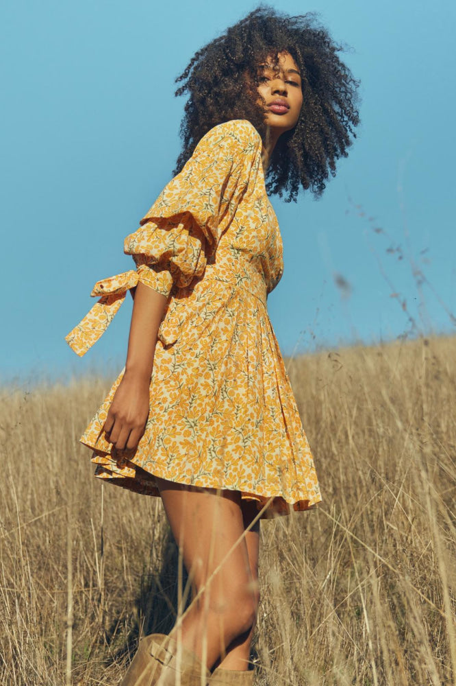 Rachael Wrap Mini Dress - Ivory/Clementine Floral - FINAL SALE - Dresses