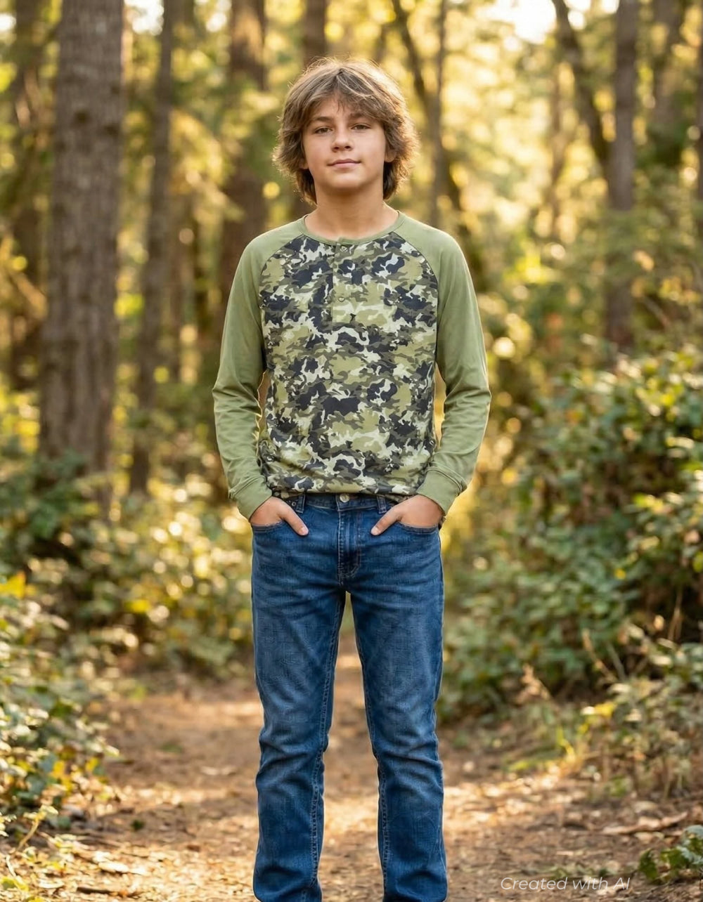 Raglan Henley - Green Camo - Henley