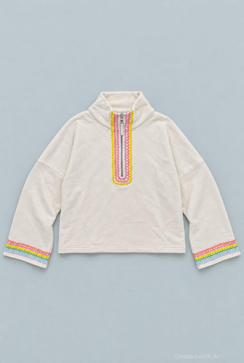 Rainbow Applique Quarter Zip Sweatshirt - Rainbow/Multi - Sweatshirt