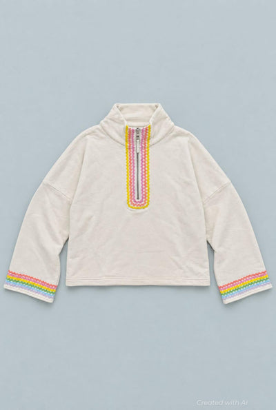 Rainbow Applique Quarter Zip Sweatshirt - Rainbow/Multi - Sweatshirt
