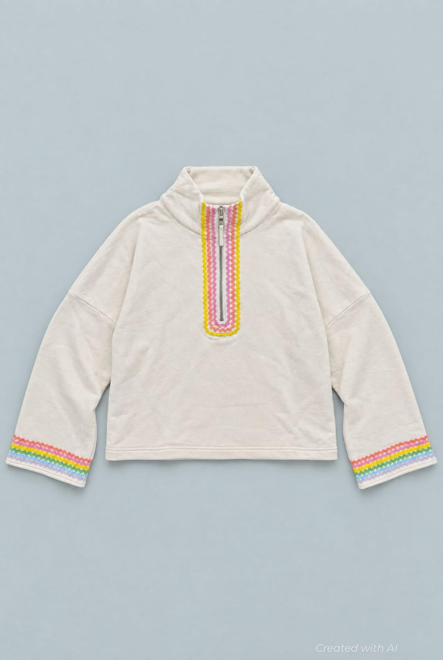 Rainbow Applique Quarter Zip Sweatshirt - Rainbow/Multi - Sweatshirt