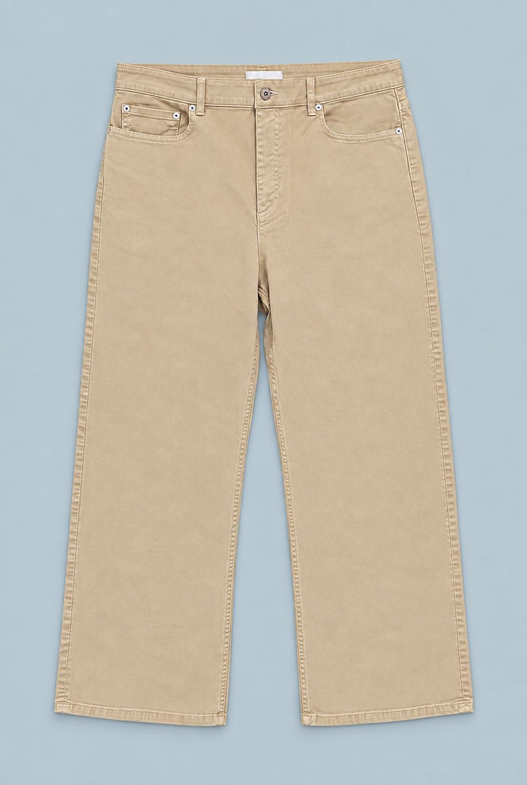 Wide Leg Denim Pants - Khaki