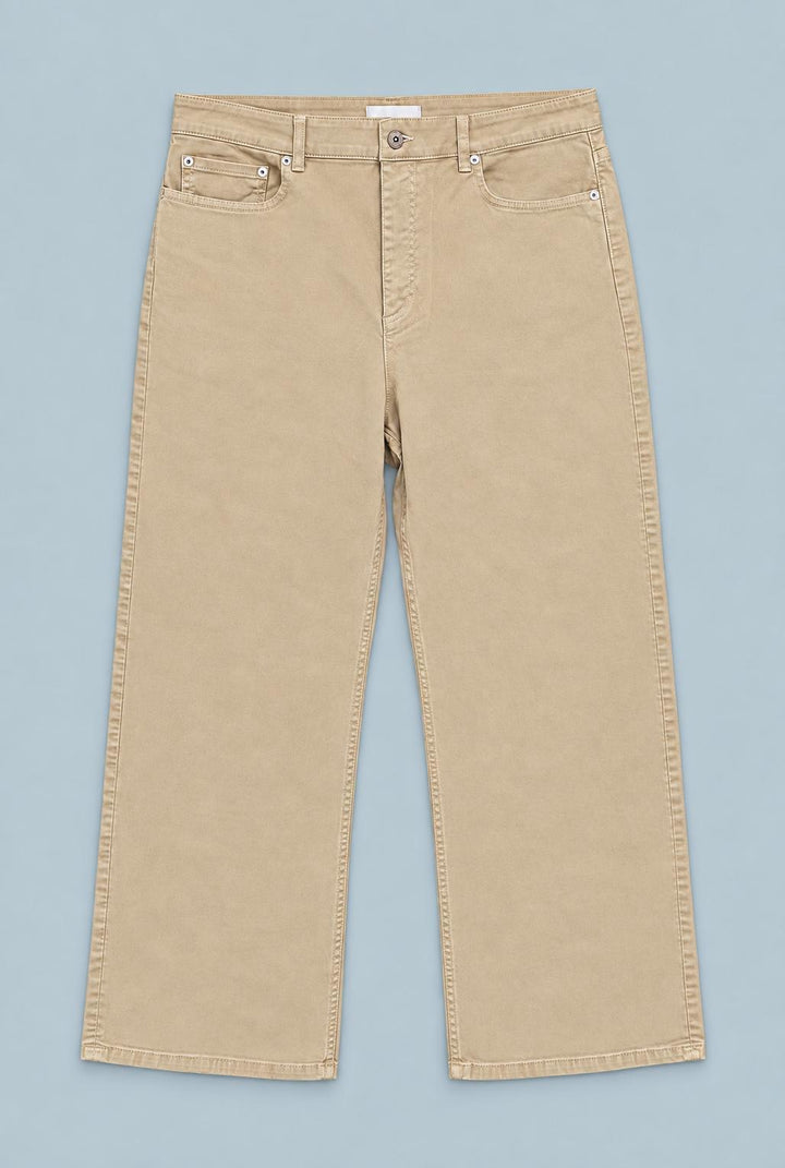 Wide Leg Denim Pants - Khaki