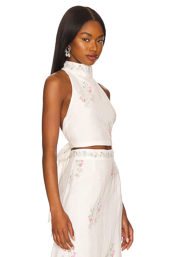 Embroidered Halter Top - Pastel/Multi