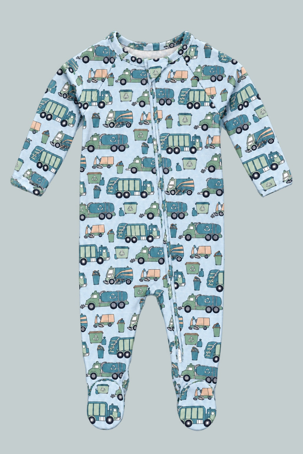 Garbage Trucks Recycle Zipper Footie - Reduce Reuse Recycle