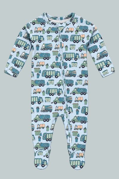 Garbage Trucks Recycle Zipper Footie - Reduce Reuse Recycle