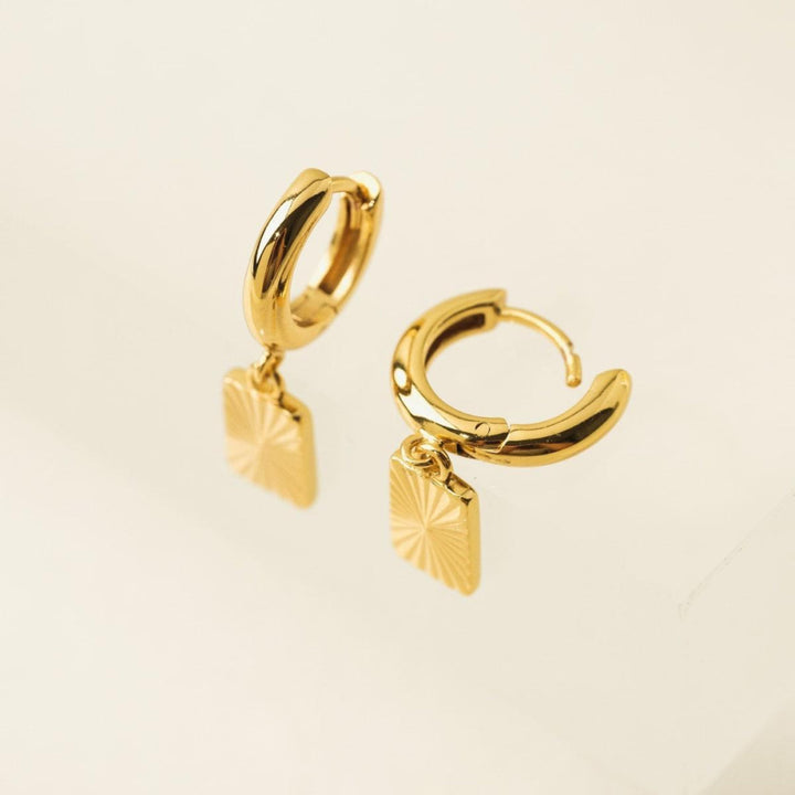 Rectangle Fluted Huggie Drop Hoop Earrings - 10.5mm - Earrings