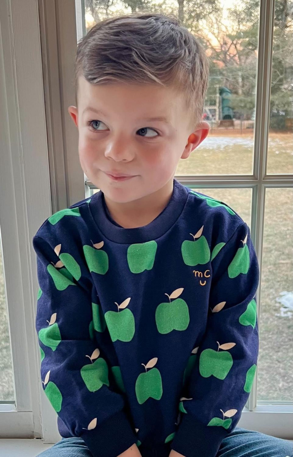 Recycled Cotton Apples Baby Sweatshirt - Blue Ribbon Apple - Crewneck Sweatshirt