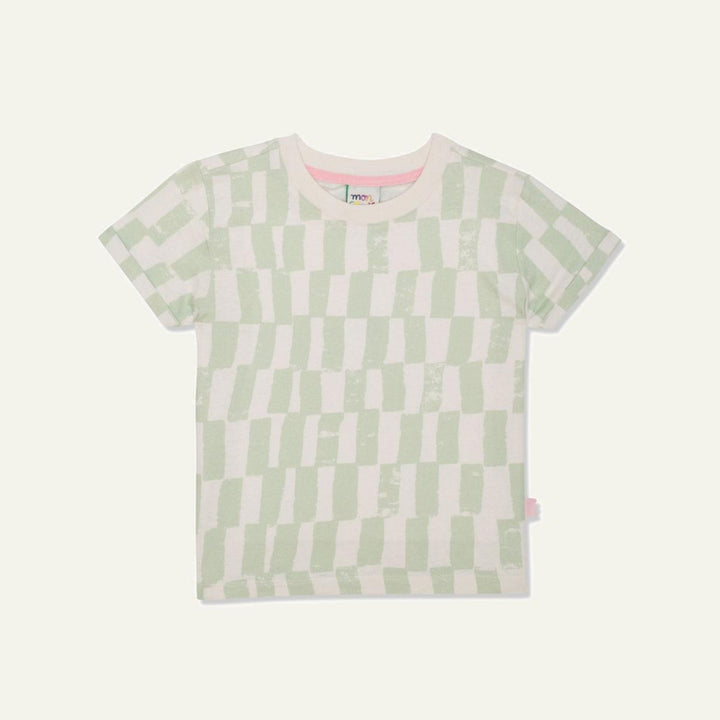 Recycled Cotton Checkered Baby T-shirt - Natural/sea Foam - FINAL SALE - T-shirt