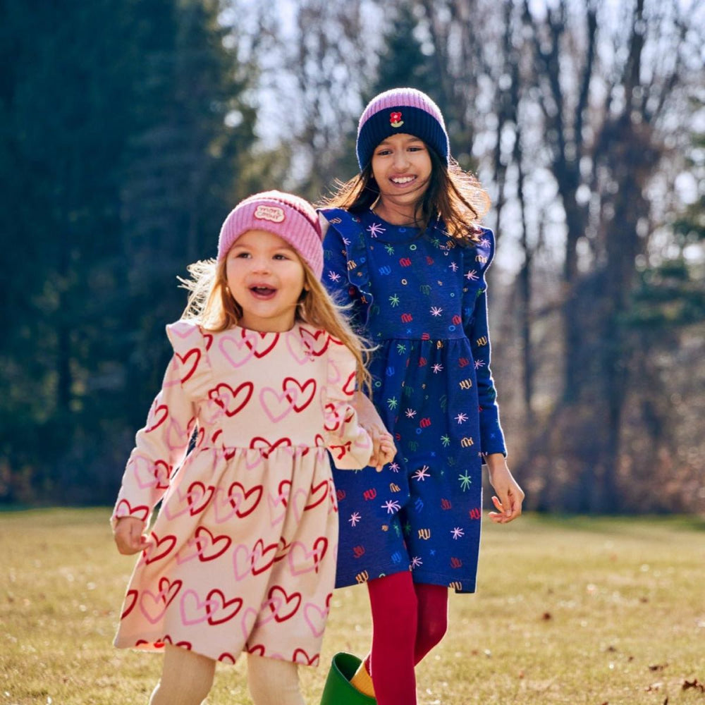 Recycled Cotton Hearts Baby Ruffle Dress - Festival Pink Hearts - Dresses