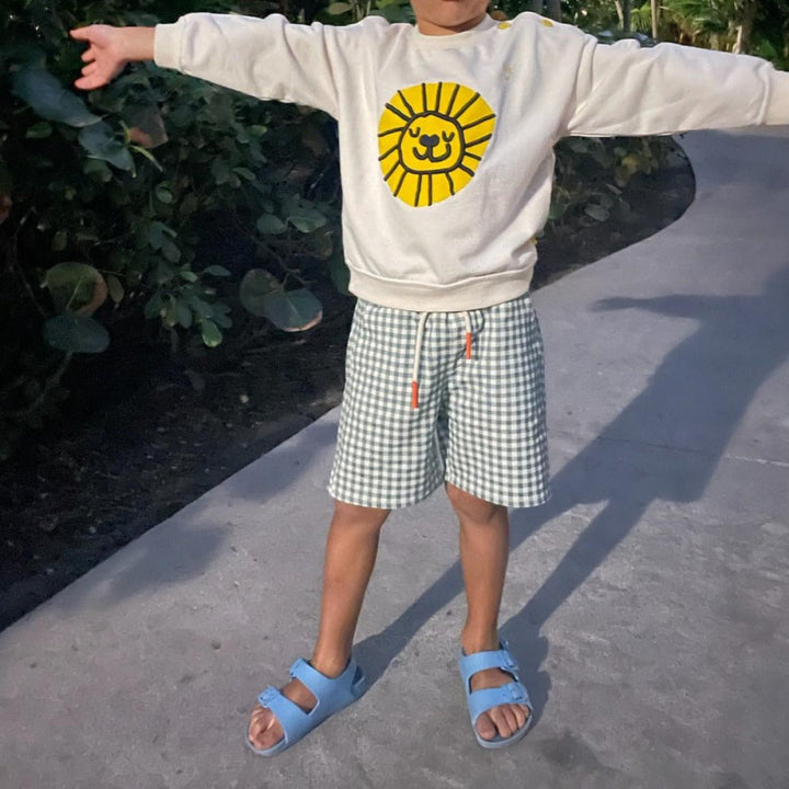 Recycled Cotton Lion Kid Sweatshirt - Natural/cyber Yellow - Crewneck Sweatshirt